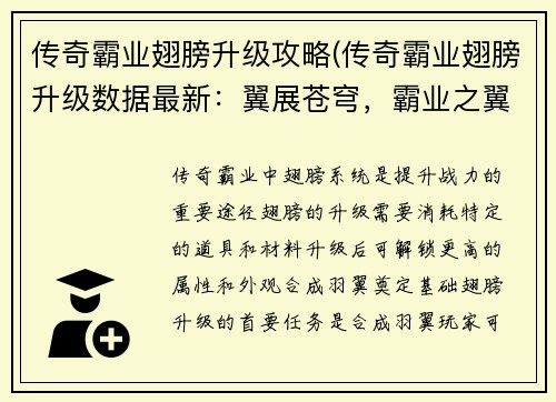 传奇霸业翅膀升级攻略(传奇霸业翅膀升级数据最新：翼展苍穹，霸业之翼破茧重生)